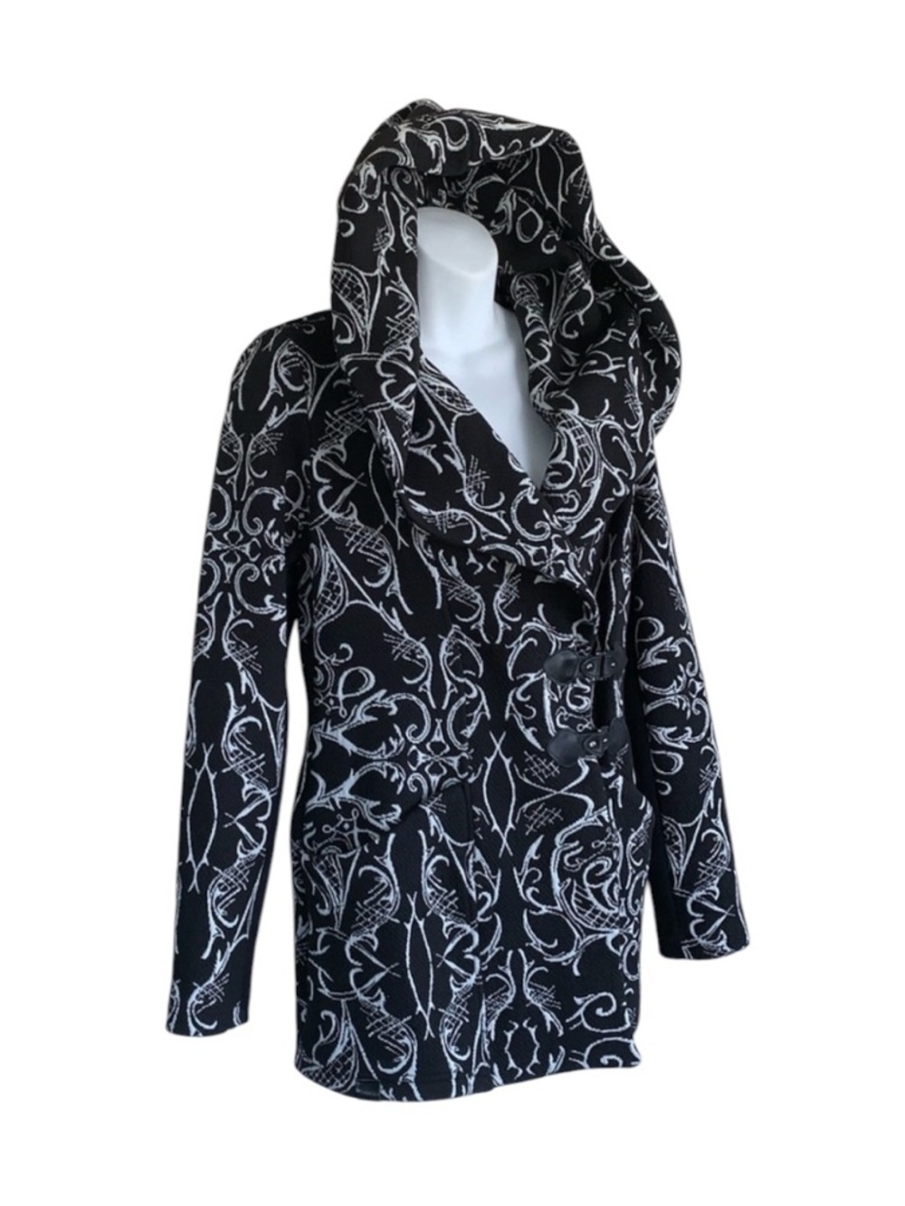 Tonia Debellis sweater, Women's, SP, Black/white, EUC, hood, pockets, "Molly"